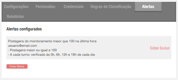 Tela de listagem de alertas