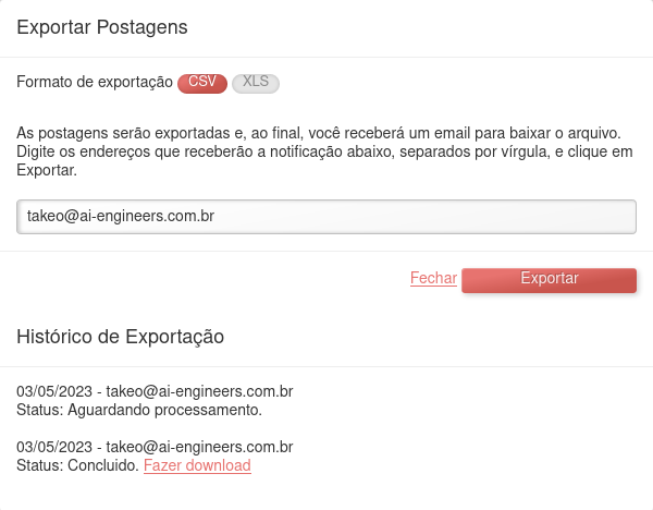 Exportar postagens