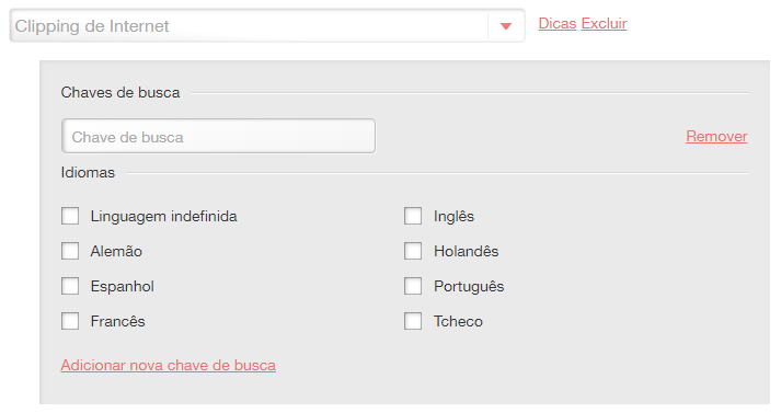 Cadastro de busca de Clipping de Internet
