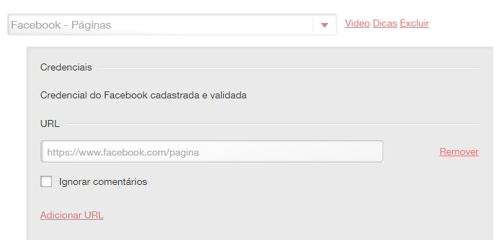 Cadastrar busca de fanpage