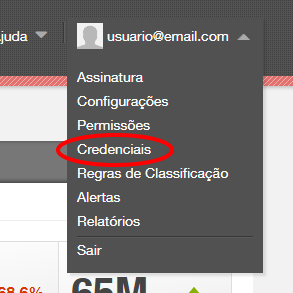 Menu para adicionar credenciais