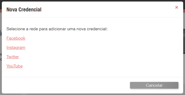 Menu para adicionar credenciais