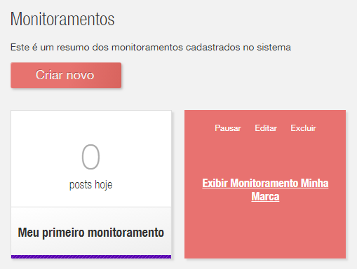 Lista de monitoramentos do usuário