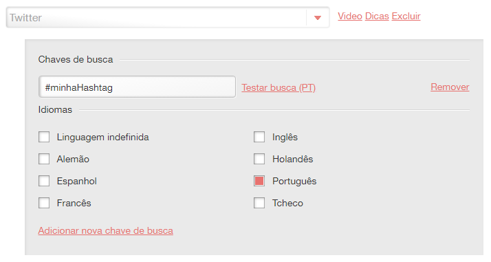 Cadastrar busca no Twitter