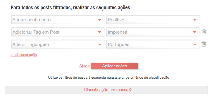 Ações para executar durante a classificação em massa