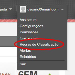 Menu de acesso às Regras de Classificação