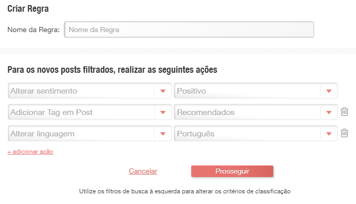 Tela com opções de ação nas postagens