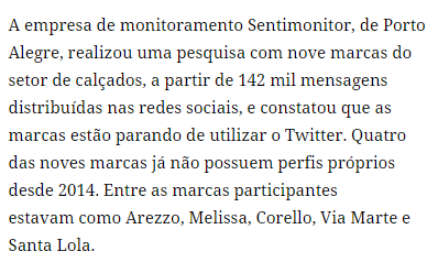 Análise Redes Sociais Setor de calçados sentimonitor 